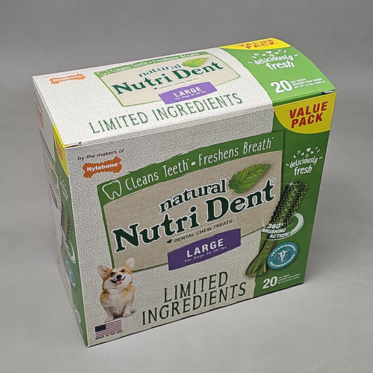 Z@ NYLABONE Natural Nutri Dent Dogs 20 Count Large 30-50 Lbs Dental Chew Treats NTD443T20P (New)