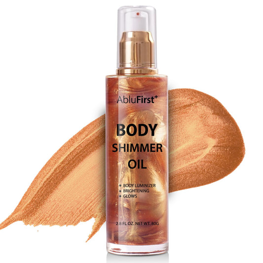 4 Colors Shimmer Body Oil Face Glitter Summer Body Moisturizing Light Shimmering Glow Non-Sticky Party Body Luminizer and Illuminator Smooth (2.8 Fl Oz Pack of 1, Bronze Gold)