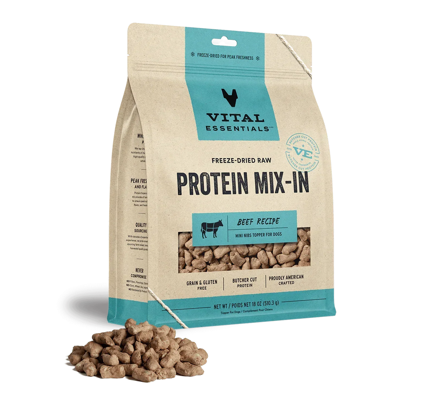 Vital Essentials Dog Freeze Dried Topper Beef 18oz,