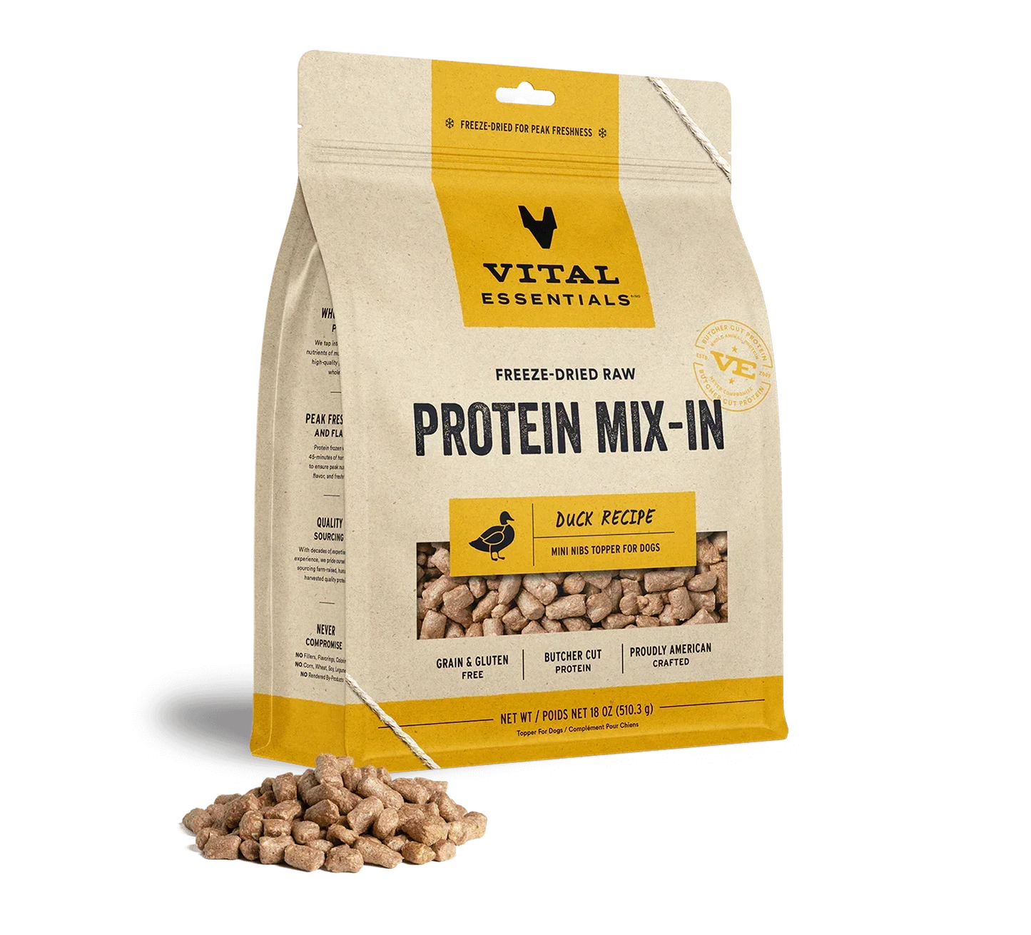 Vital Essentials Dog Freeze Dried Topper Duck 18oz,