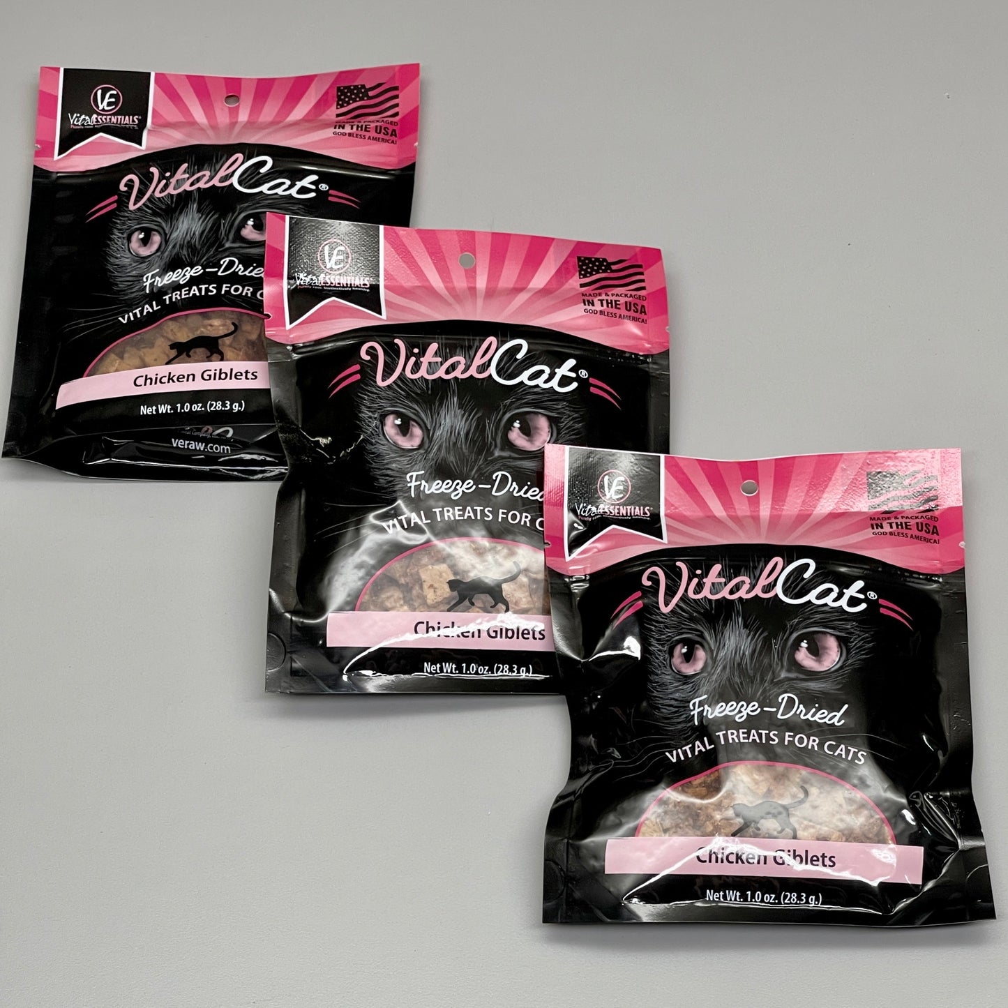 VITAL ESSENTIALS 3 Pack of Freeze-Dried Chicken Giblets Cat Treats 1 oz (10/24)