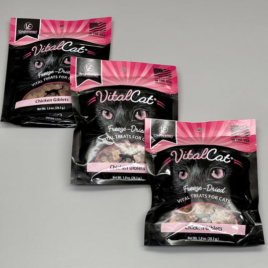 VITAL ESSENTIALS 3 Pack of Freeze-Dried Chicken Giblets Cat Treats 1 oz (10/24)